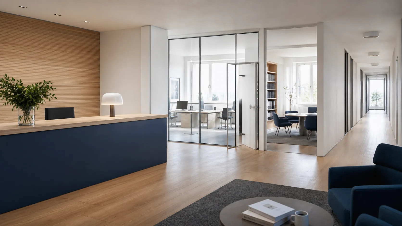 KI-Visualisierung: Büro und Kanzlei mit Empfang