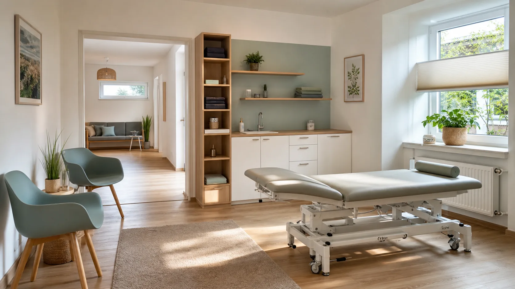 KI-Visualisierung: Therapieraum mit Behandlungsliege